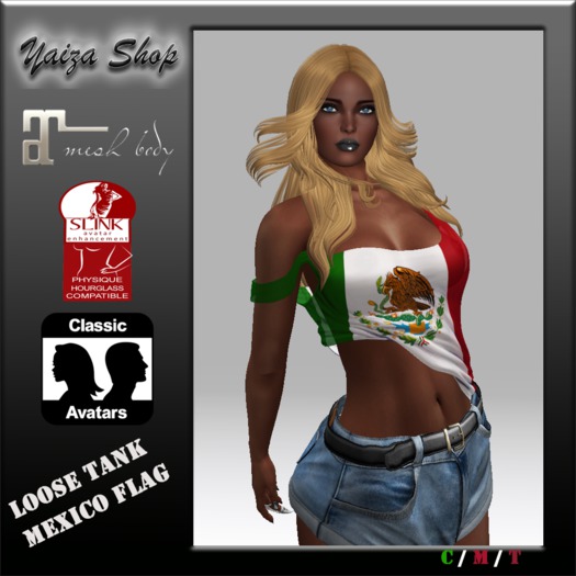 [Yaiza] MESH - Loose-Tank Top (Mexico flag)