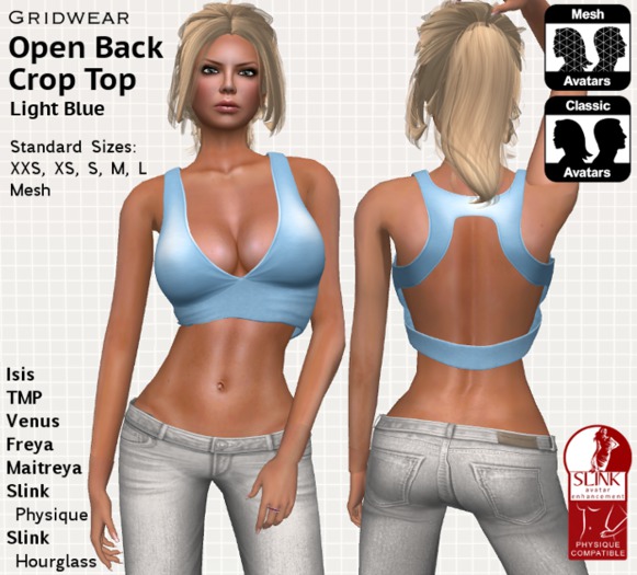 GridWear Open Back Crop Top - Light Blue