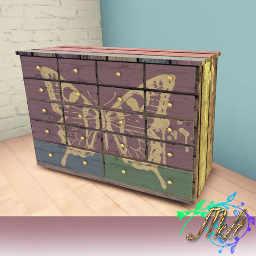 {Melt} Shabby Painted Dresser - Pastel Butterfly