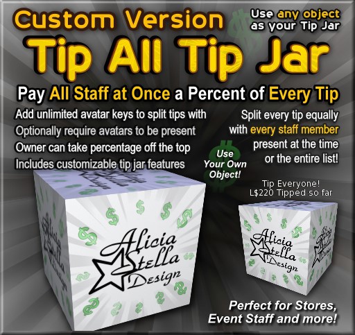 Copyable Tip All Tip Jar - Custom Version - Tip Everyone at Once - Splits Tip with All Staff! - Use Any Object