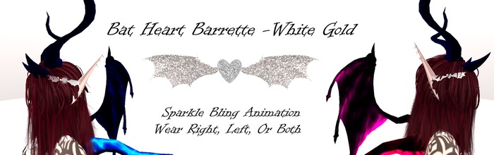 Bat Heart Barrette -White Gold