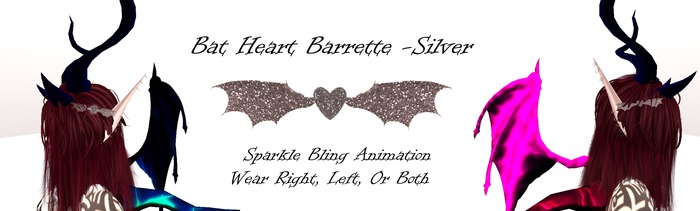 Bat Heart Barrette -Silver