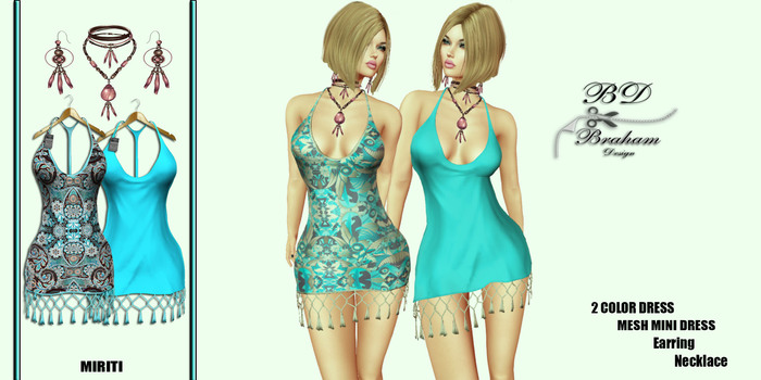 Braham Design  Miriti Turquoise 2 Dress Mesh