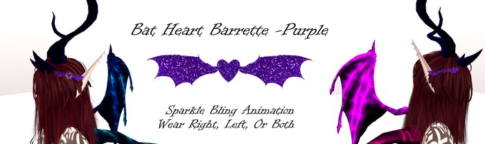 Bat Heart Barrette -Purple