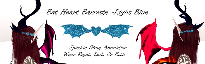 Bat Heart Barrette -Light Blue
