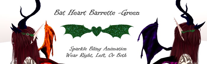 Bat Heart Barrette -Green