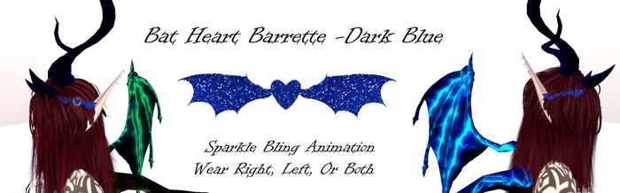 Bat Heart Barrette -Dark Blue