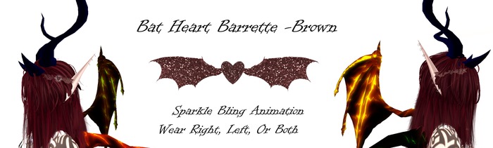 Bat Heart Barrette -Brown