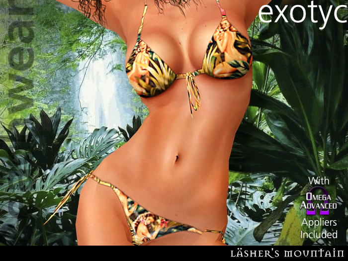 EXOTYC Triangle Top Micro Bikini Swimwear Set with Omega Appliers