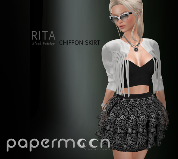PaperMoon-RITA Chiffon Skirt Black Paisley