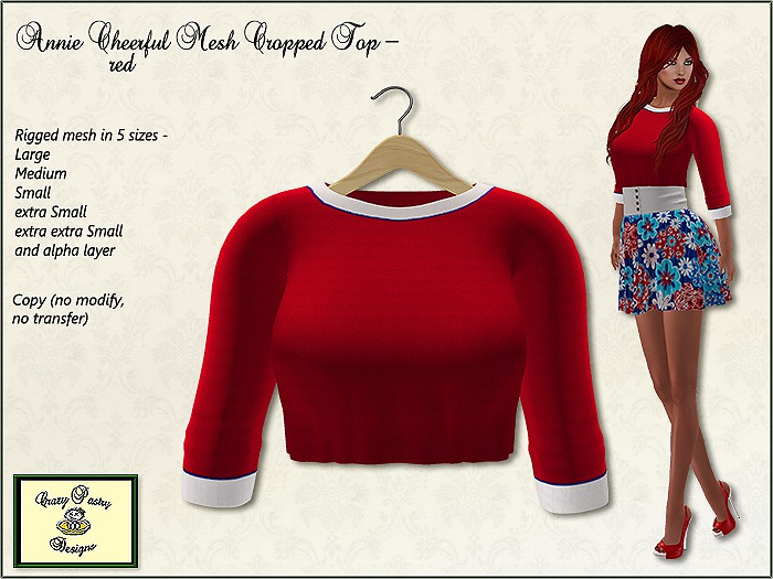 Crazy Pastry Designs Annie Cheerful Rigged Mesh Cropped Top - red