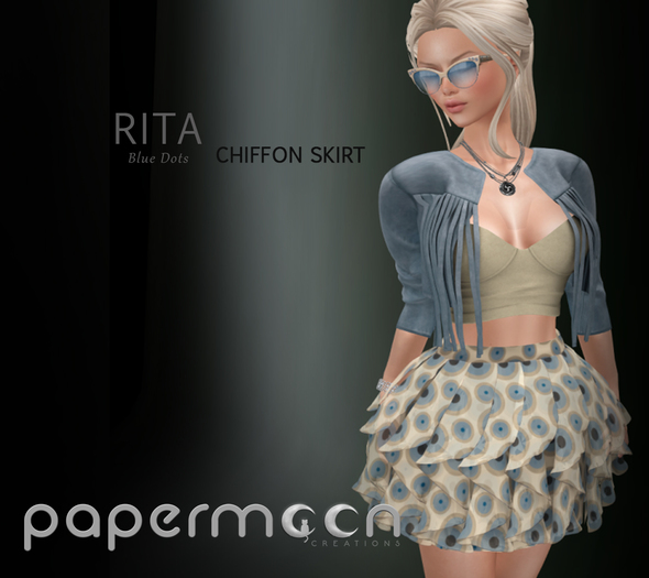 PaperMoon-RITA Chiffon Skirt - Blue Dots