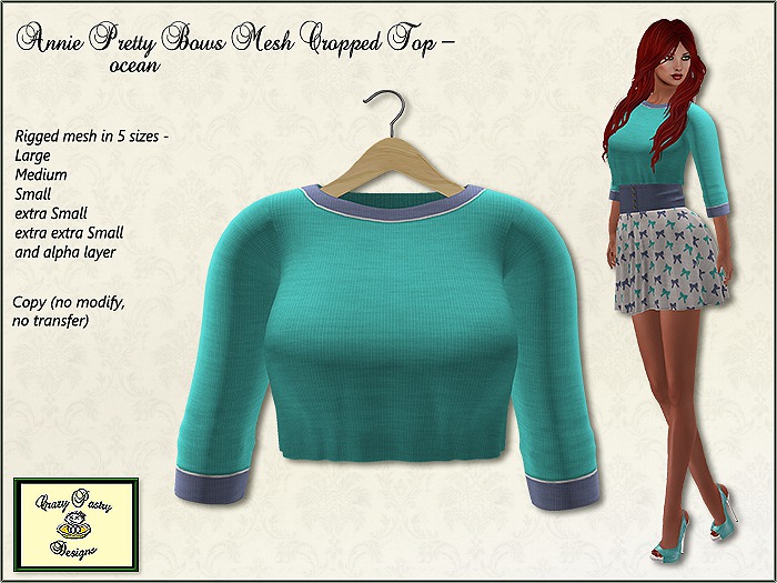 Crazy Pastry Designs Annie Pretty Bows Cropped Top - ocean