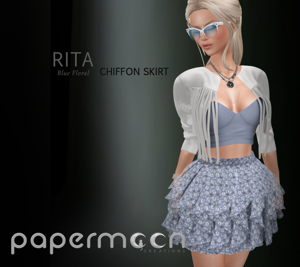 PaperMoon-RITA Chiffon Skirt - Blue Floral