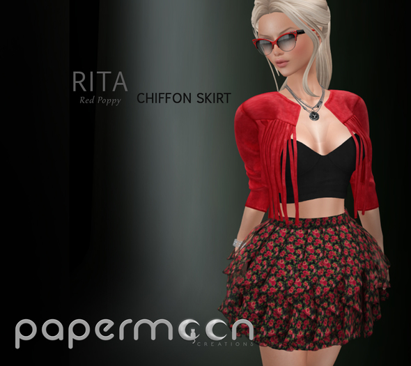 PaperMoon-RITA Chiffon Skirt Red Poppy