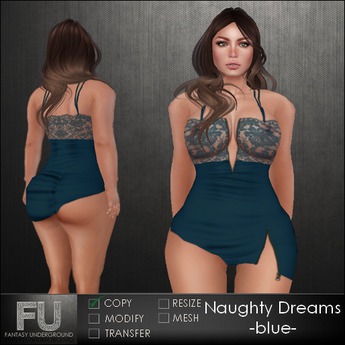 Second Life Marketplace - Naughty Dreams - Blue - Sexy Lace Lingerie Dress