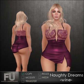 Second Life Marketplace - Naughty Dreams -Wine- Sexy Lace Lingerie Dress