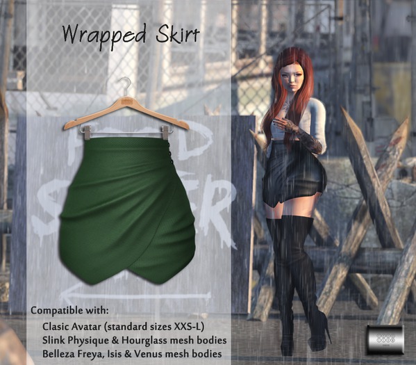 Wrapped Skirt "Green" (classic avatar & mesh bodies) - even.flow