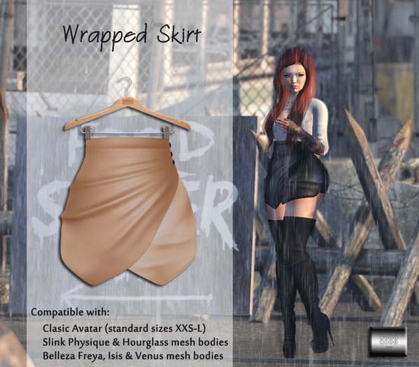 Wrapped Skirt "Satin peach" (classic avatar & mesh bodies) - even.flow