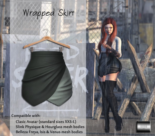 Wrapped Skirt "Monochrome" (classic avatar & mesh bodies) - even.flow