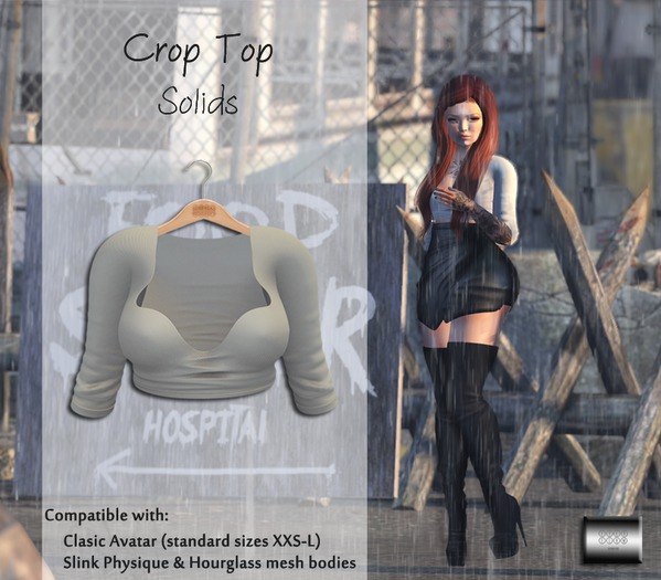 Crop Top "Solid light gray" (classic avatar & mesh bodies) - even.flow