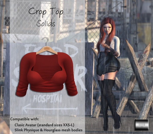 Crop Top "Solid red" (classic avatar & mesh bodies) - even.flow