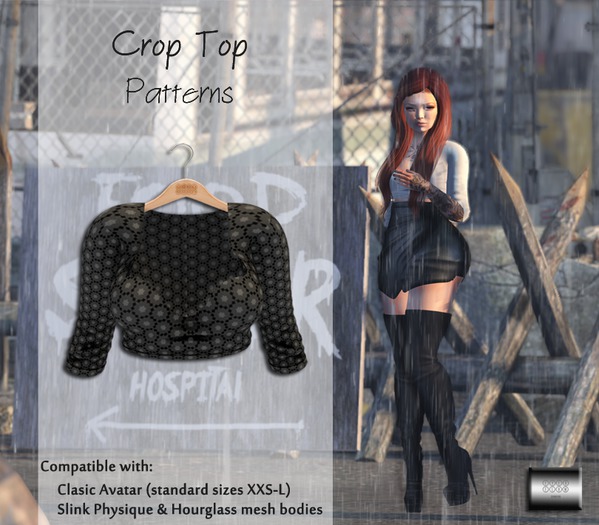 Crop Top "Black rosettes" (classic avatar & mesh bodies) - even.flow