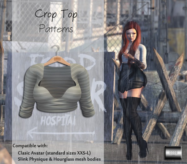 Crop Top "Gray stripes" (classic avatar & mesh bodies) - even.flow