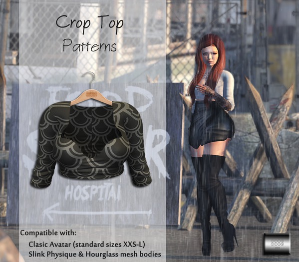 Crop Top "Black scallop" (classic avatar & mesh bodies) - even.flow