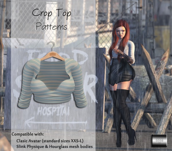 Crop Top "Blue stripes" (classic avatar & mesh bodies) - even.flow