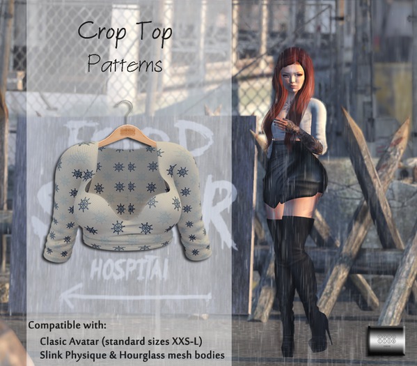 Crop Top "Navy pattern" (classic avatar & mesh bodies) - even.flow