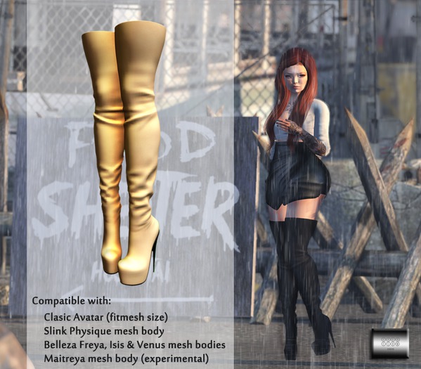 Thigh-high Boots "Creme" (classic avatar & mesh bodies) - even.flow