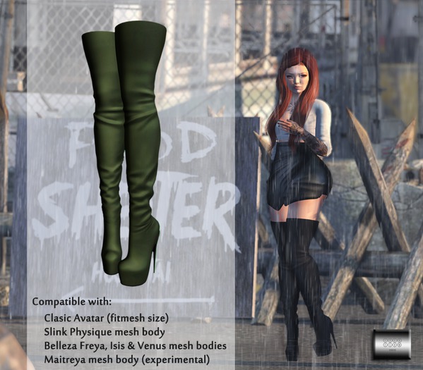 Thigh-high Boots "Green" (classic avatar & mesh bodies) - even.flow