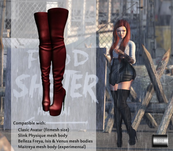 Thigh-high Boots "Maroon" (classic avatar & mesh bodies) - even.flow