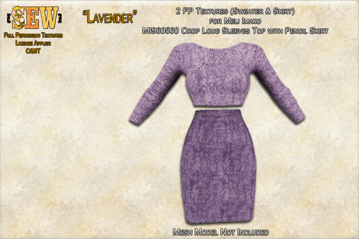 [SEW] FP tex MI960560 Crop LS Top w Pencil Skirt  Lavender