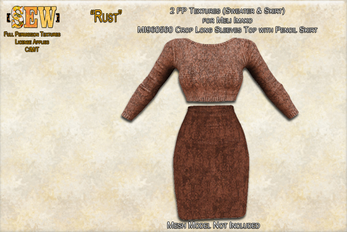 [SEW] FP tex MI960560 Crop LS Top w Pencil Skirt  Rust