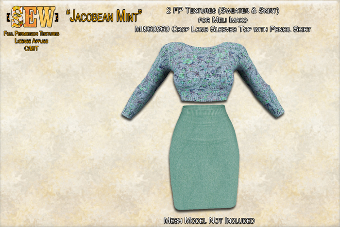 [SEW] FP tex MI960560 Crop LS Top w Pencil Skirt Jacobean Mint