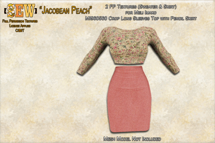 [SEW] FP tex MI960560 Crop LS Top w Pencil Skirt Jacobean Peach