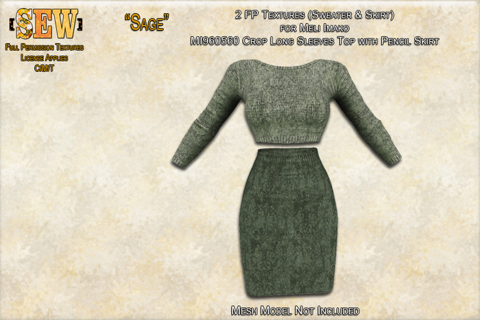 [SEW] FP tex MI960560 Crop LS Top w Pencil Skirt  Sage
