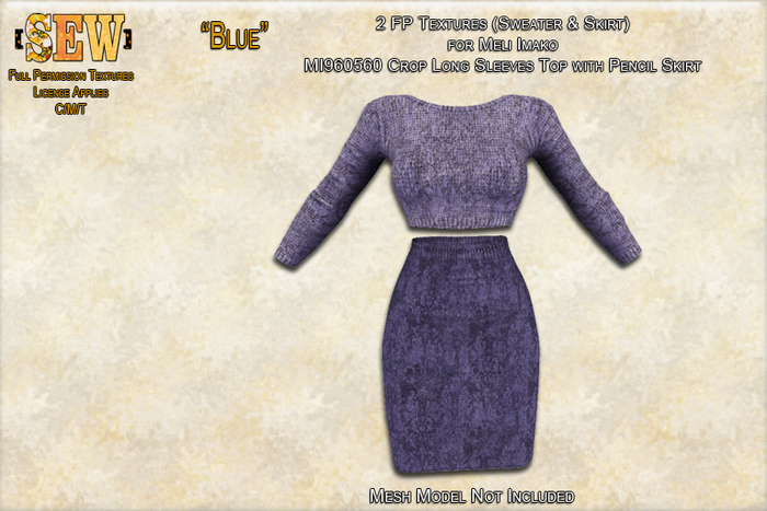 [SEW] FP tex MI960560 Crop LS Top w Pencil Skirt Jacobean Blue