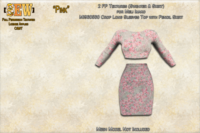 [SEW] FP tex MI960560 Crop Long Sleeve Top w Pencil Skirt Pink