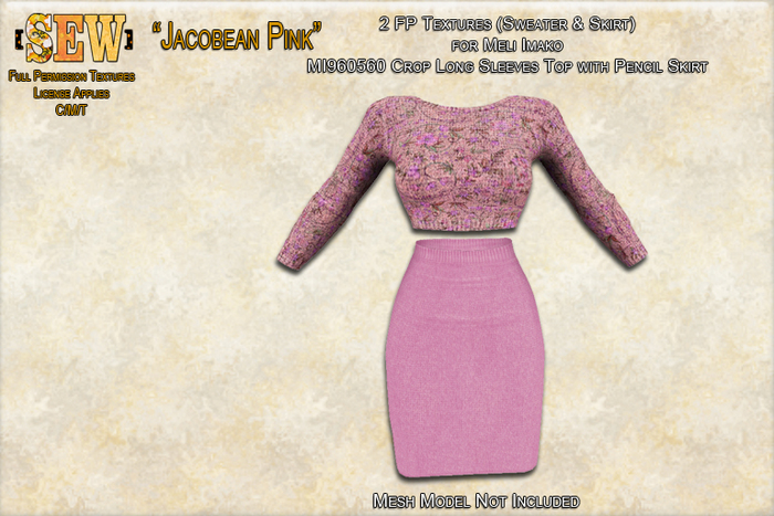 [SEW] FP tex MI960560 Crop LS Top w Pencil Skirt Jacobean Pink