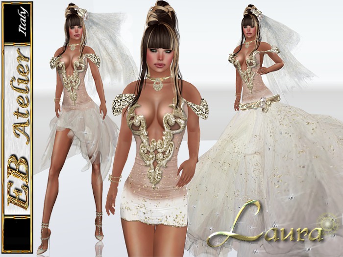 EB Atelier  **LAURA ** wedding dress w/ OMEGA SLINK LOLAS Appliers - italian designer