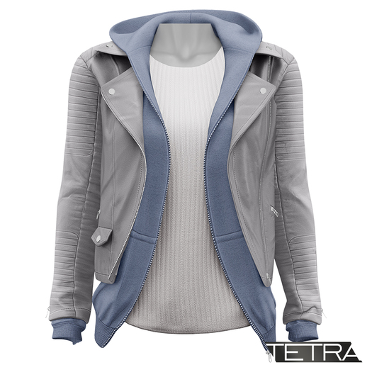 TETRA - Leather Jacket with Hoodie (Ash)