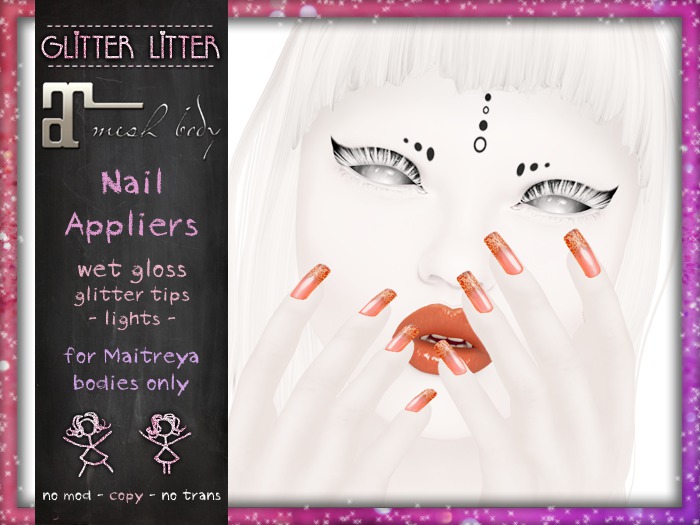 - Glitter Litter - Maitreya Nail HUD - Wet Gloss Glitter Tips Light