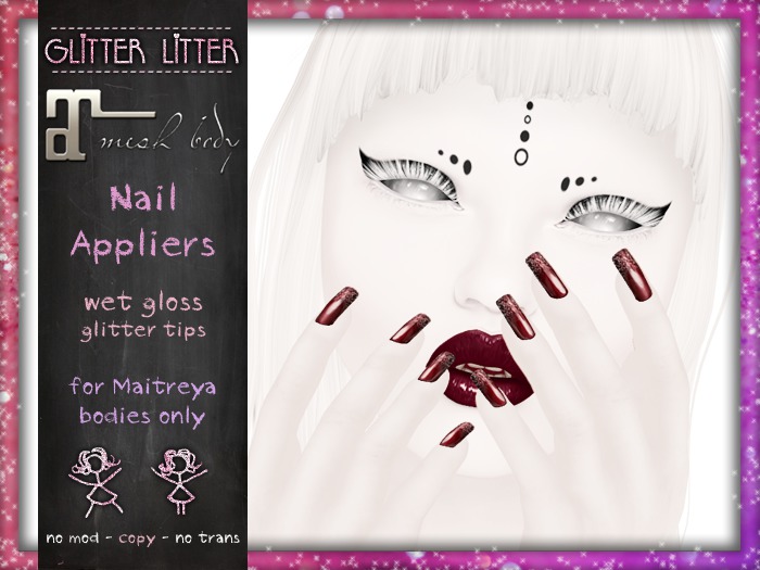 - Glitter Litter - Maitreya Nail HUD - Wet Gloss Glitter Tips