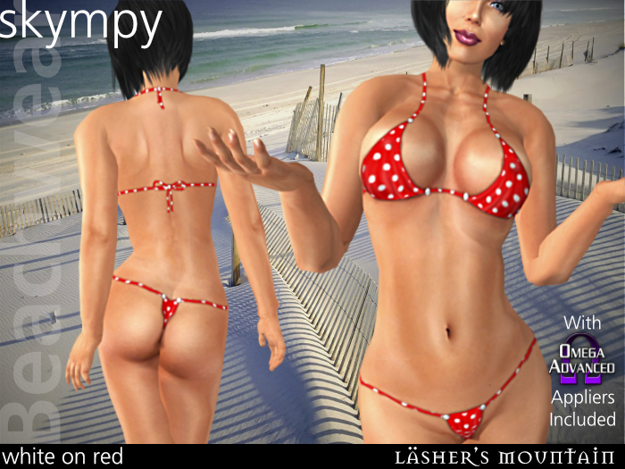 Skimpy Rot (weiß polka dot) - winzigen Bikini und Sarong - Badebekleidung mit Omega-Applikatoren