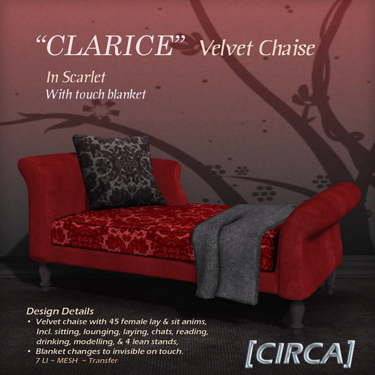 [CIRCA] Pkg - "CLARICE" Velvet Chaise - In Scarlet