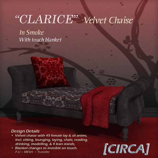 [CIRCA] Pkg - "CLARICE" Velvet Chaise - In Smoke