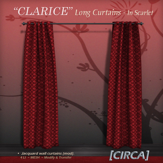 [CIRCA] Pkg - "CLARICE" Long Curtains - In Scarlet